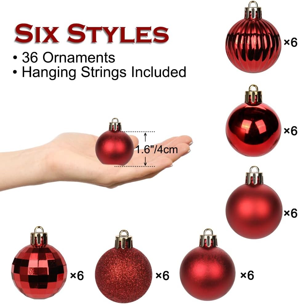 Thumbnail 2 de Oairse 36 Pcs 4cm Red Christmas Baubles – Shatterproof Mini Ornaments Set