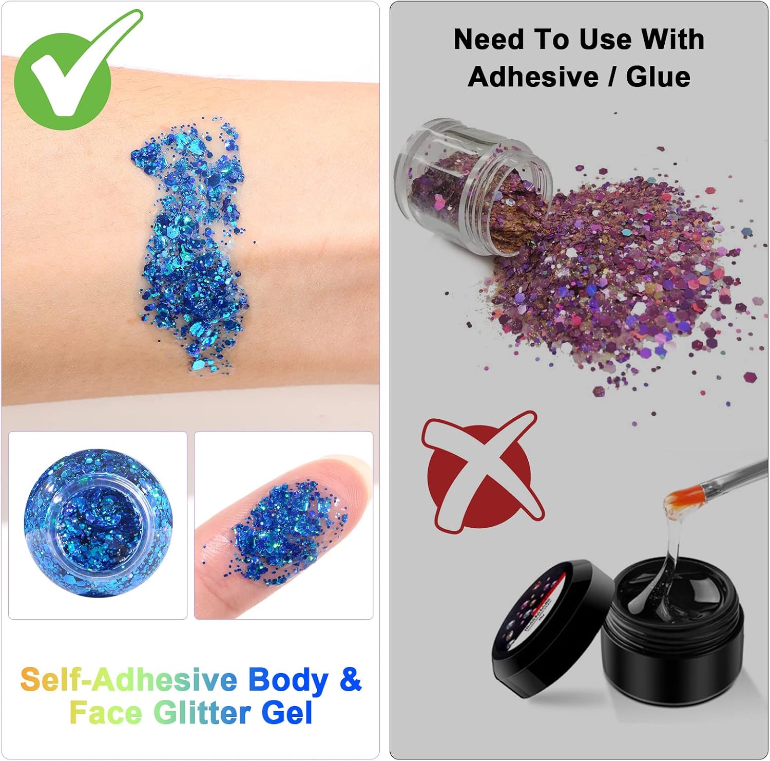 Detalle de URAQT Glitter Corpo e Viso: gel glitterato multiforme per viso, occhi, labbra e capelli in Blu