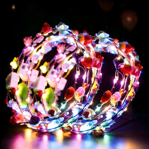 Detalle de Corona de flores LED para la cabeza Kimimara – 6 diademas brillantes con opciones de parpadeo