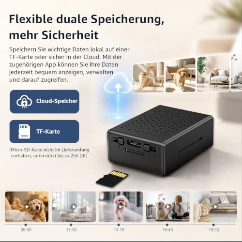 Detalle de Liretope Mini Kamera 4K WLAN Überwachungskamera Innen – kompakte 4K-Sicherheit mit Akku & App
