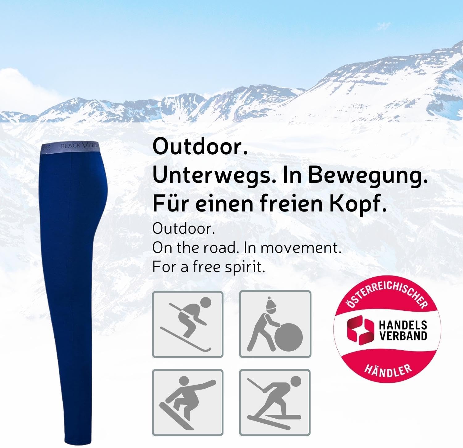 Detalle de Black Crevice Leggings mérinos Homme – Leggings thermorégulateurs pour ski et sport
