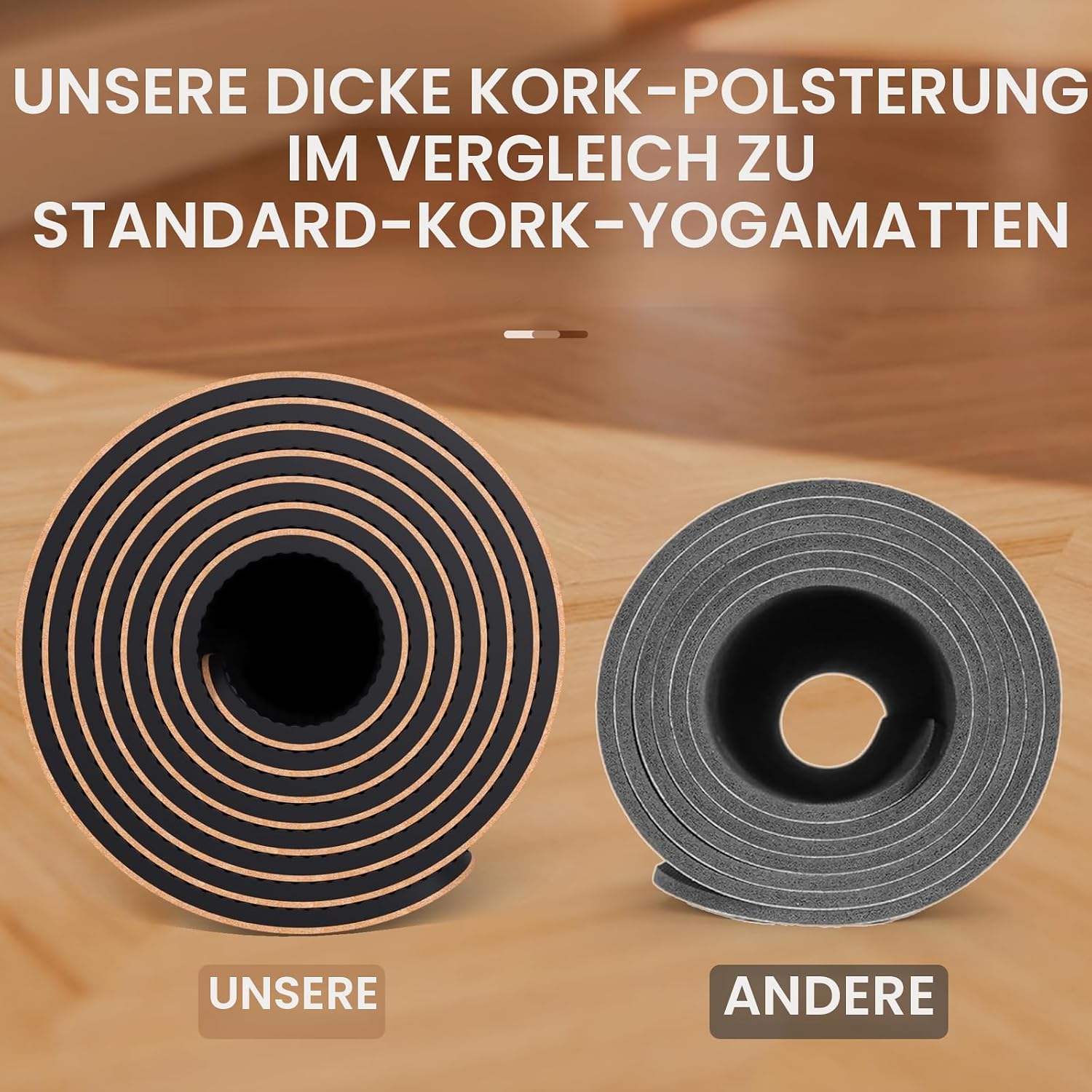 Detalle de Haninj Yogamatte-Kork – rutschfest, extradick und umweltbewusst mit Tragetasche