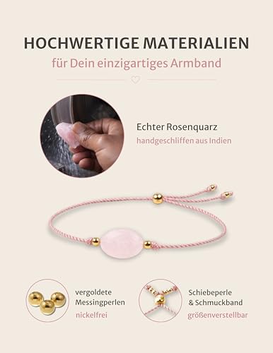 Detalle de happymaker – Seelentröster Geschenk: Rosenquarz-Armband, handgefertigt in Deutschland