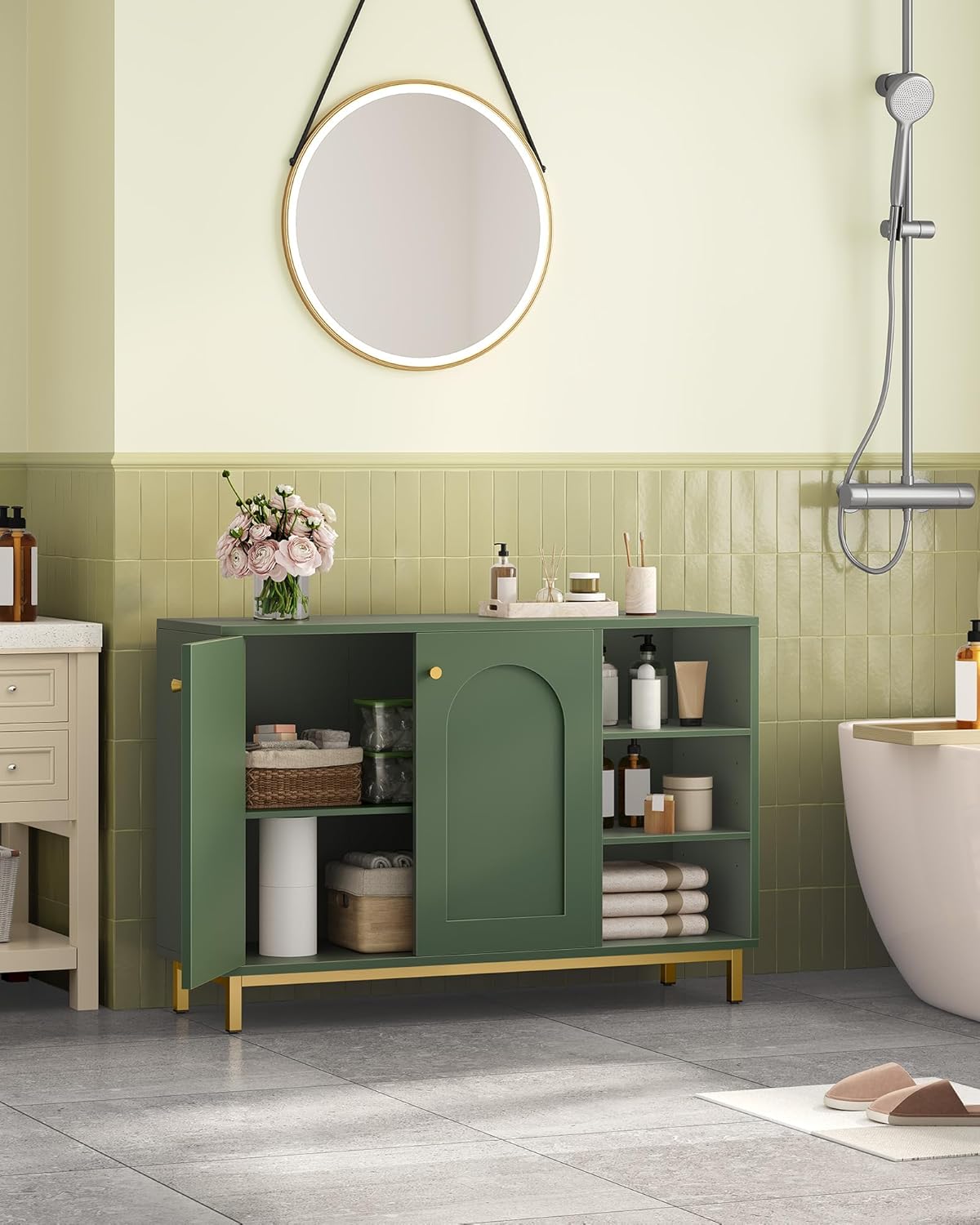 Detalle 2 de Hzuaneri Meuble de Salle de Bain – Armoire et rangement vert forêt, 2 portes