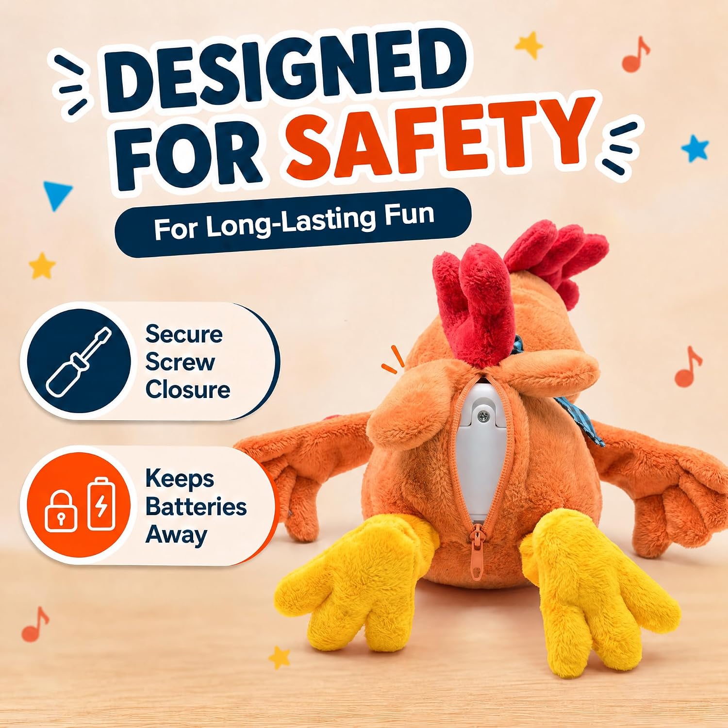 Thumbnail 3 de GOODS+GADGETS 356023010 Dancing Rooster Plush Toy with Songs and Fluttering Wings