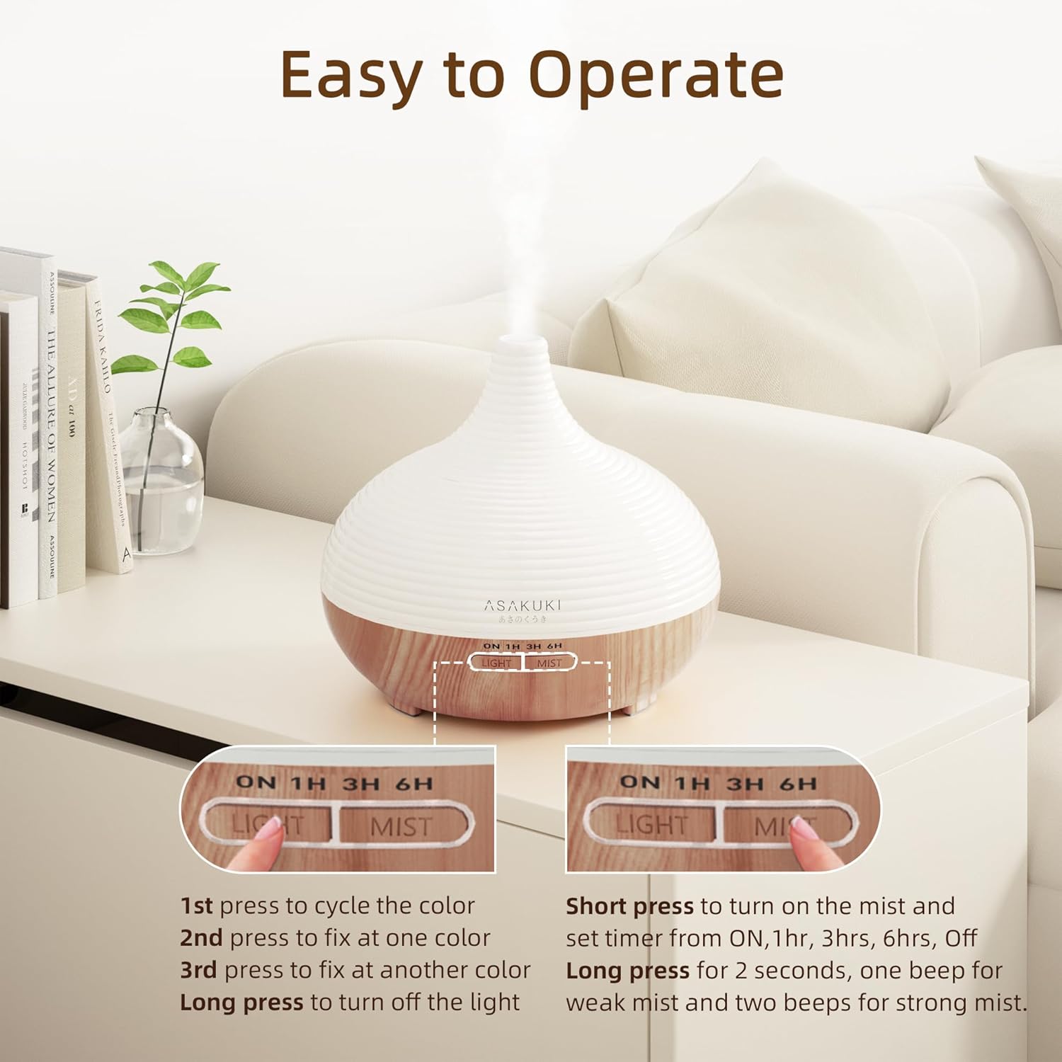 Thumbnail 6 de ASAKUKI 300ml Aroma Diffuser – Ultraschall-Diffusor