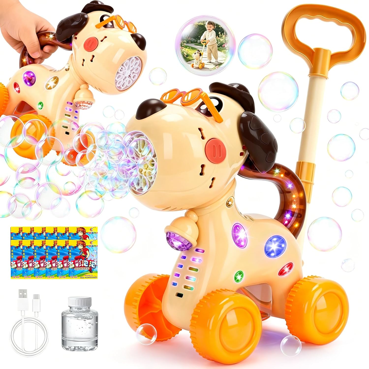 Detalle de QASUN Toys: Bubble Machine for 2–5 Year Olds with Lights, Dual Modes and 15000+ Bubbles/Min