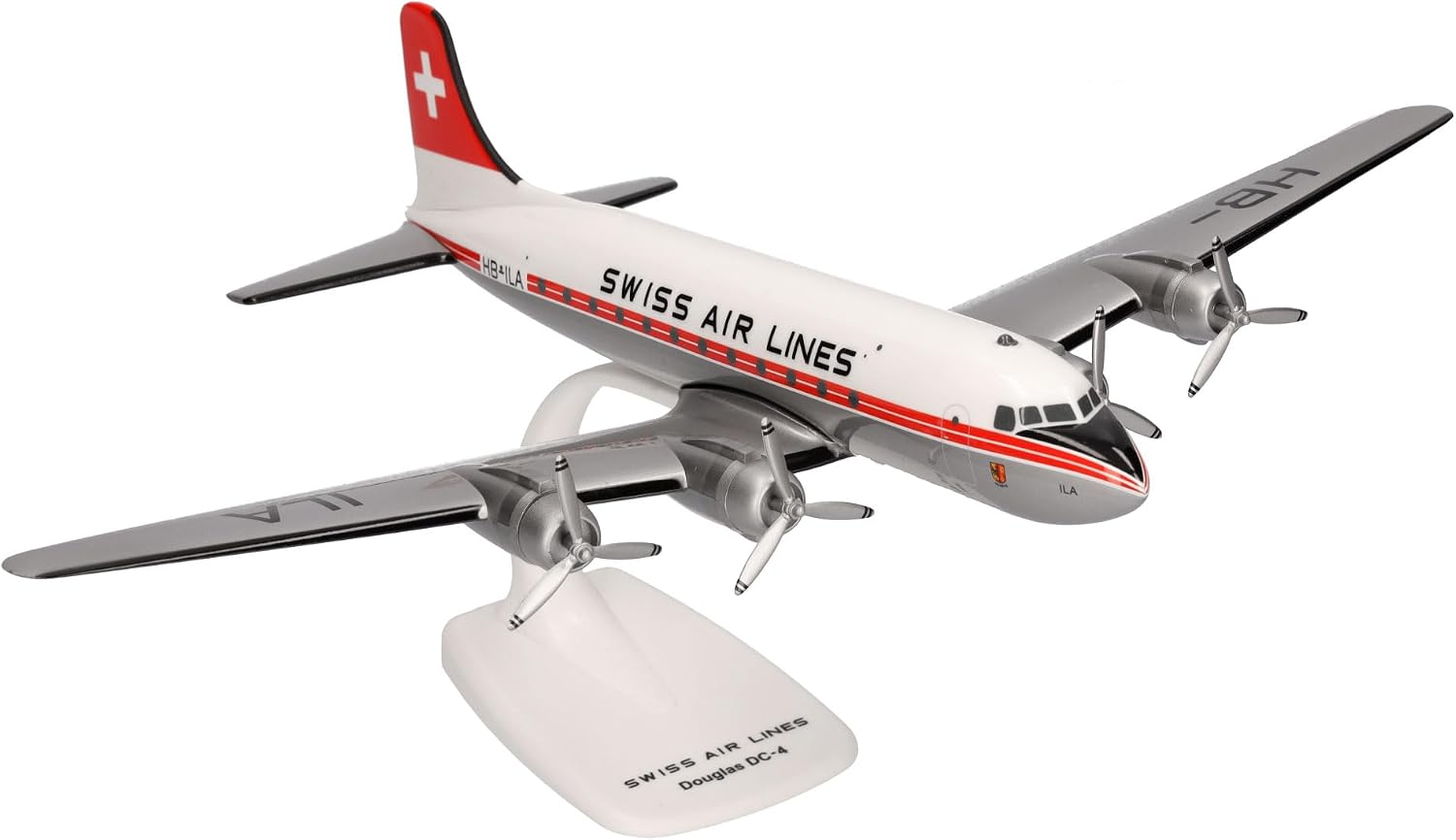 Detalle 2 de Herpa Swissair Douglas DC-4 – model samolotu SnapFit 1:125 z podstawką