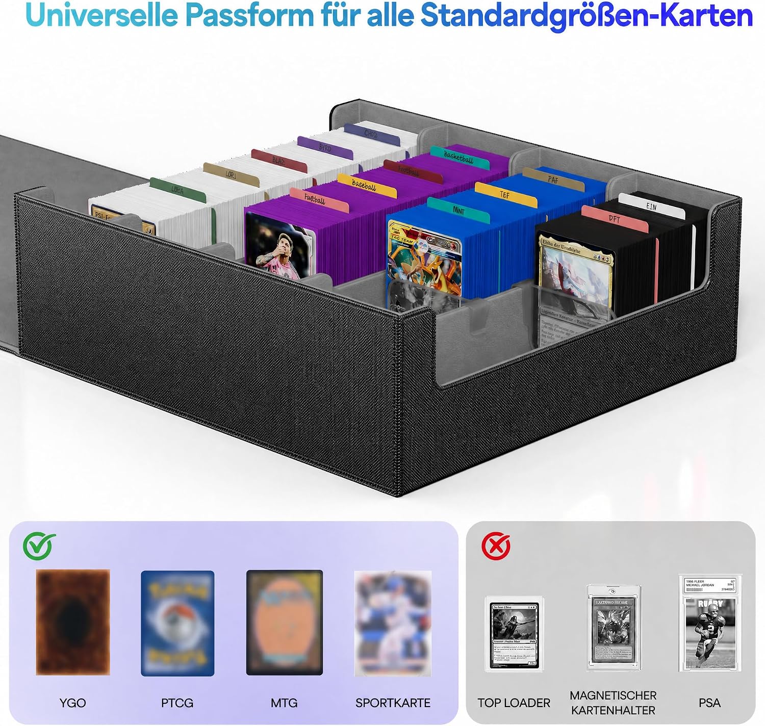 Detalle de UAONO Kartenaufbewahrungsbox für Trading Cards – 4‑Fach Deck Box mit 24 Trennwänden, passt MTG & Co.