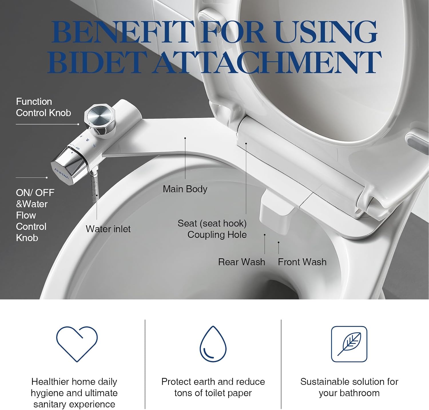 Detalle 2 de ANNWA TT17N Non-Electric Bidet Attachment with Dual Nozzles and 3 Modes