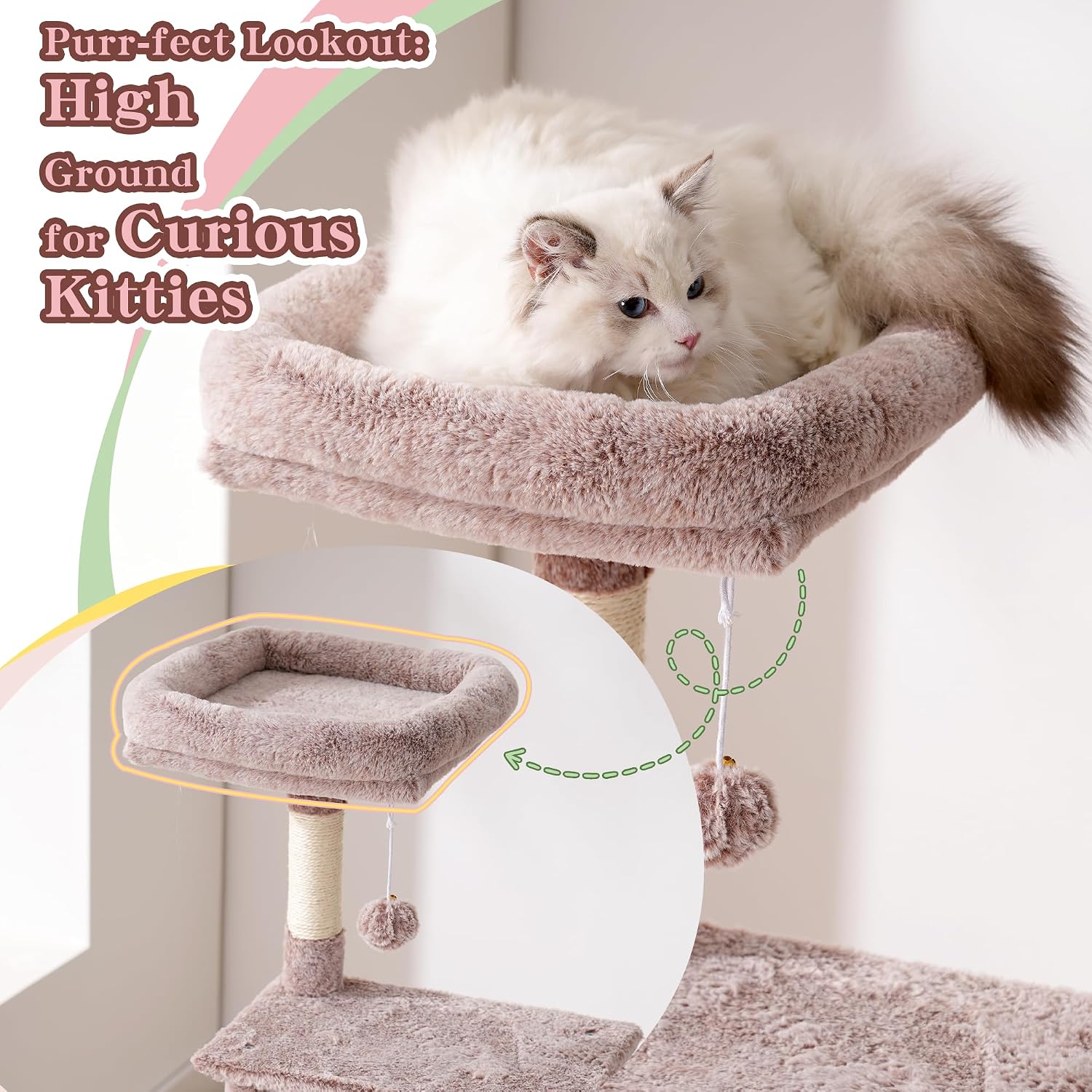 Detalle de Heybly Cat Tree, 125 cm Cat Tower for Indoor Cats (HCT200SMU)