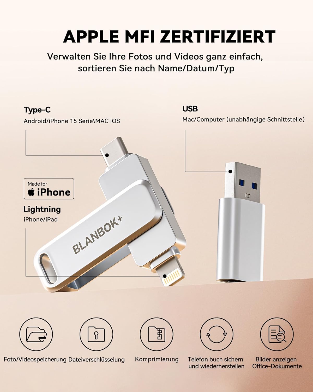 Thumbnail 1 de BLANBOK+ 128GB USB C Stick MFi zertifiziert