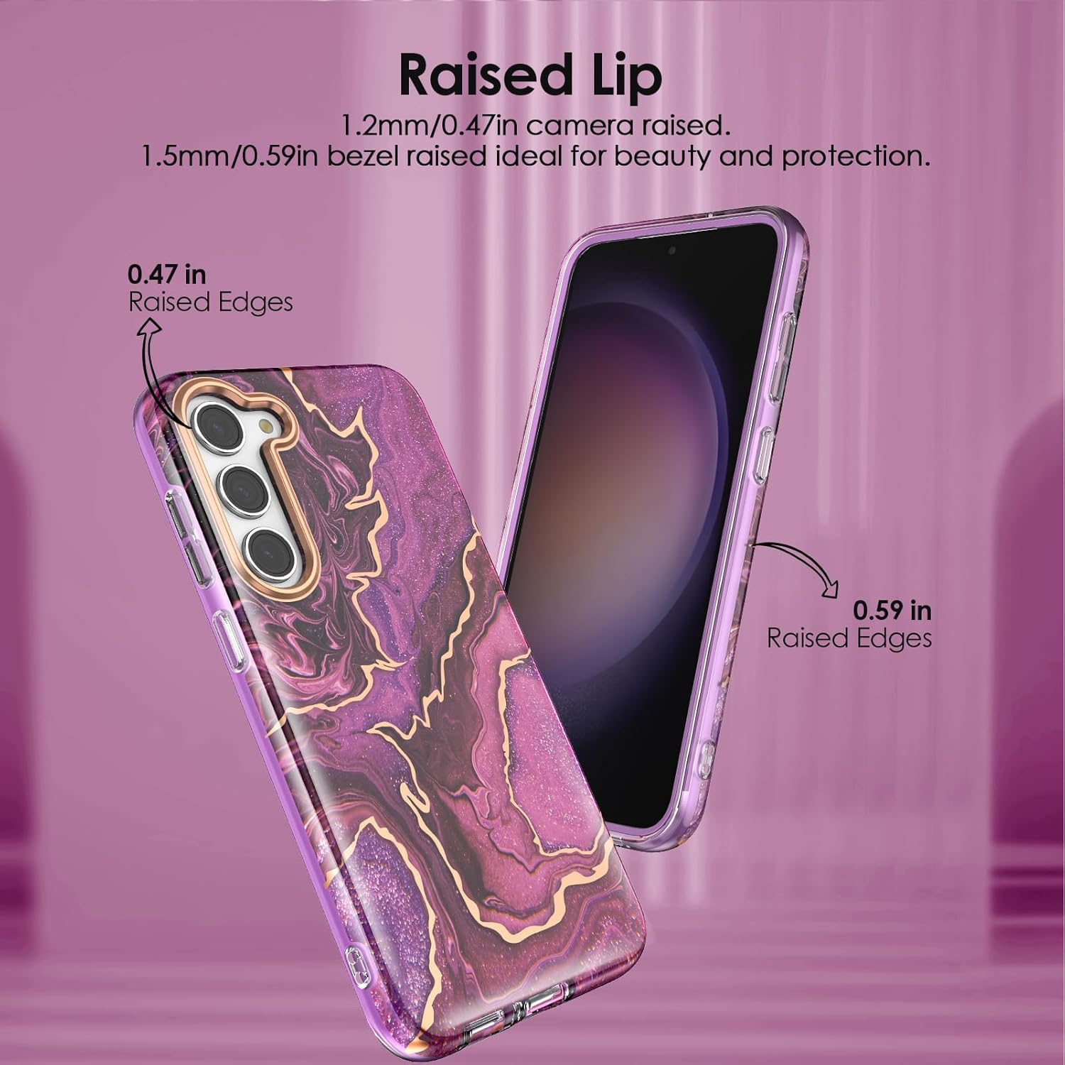 Detalle de Chvelop Hülle für Samsung Galaxy S23 – 360° Schutz mit Schutzfolie, Kristall-Kamera und Marmordesign