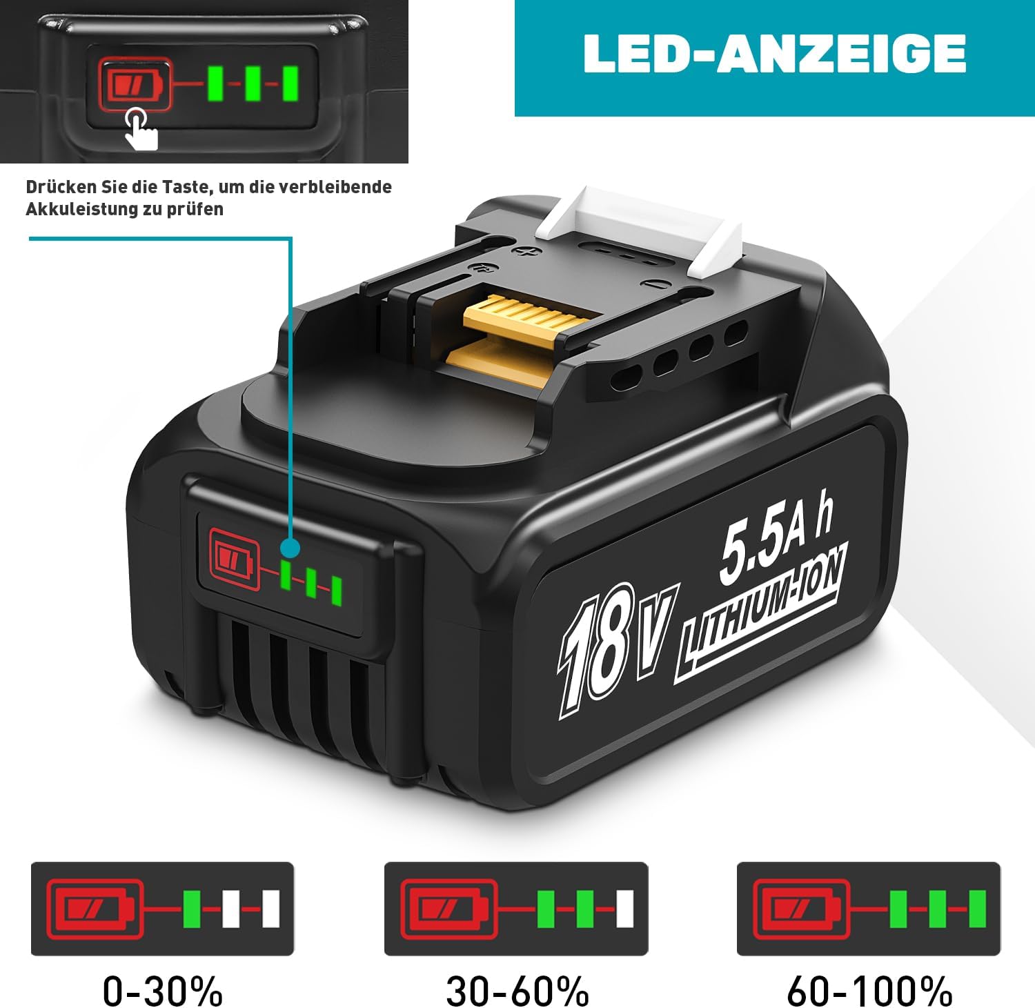 Thumbnail 6 de Makita 18V Ersatzakku Set 2x 5,5Ah