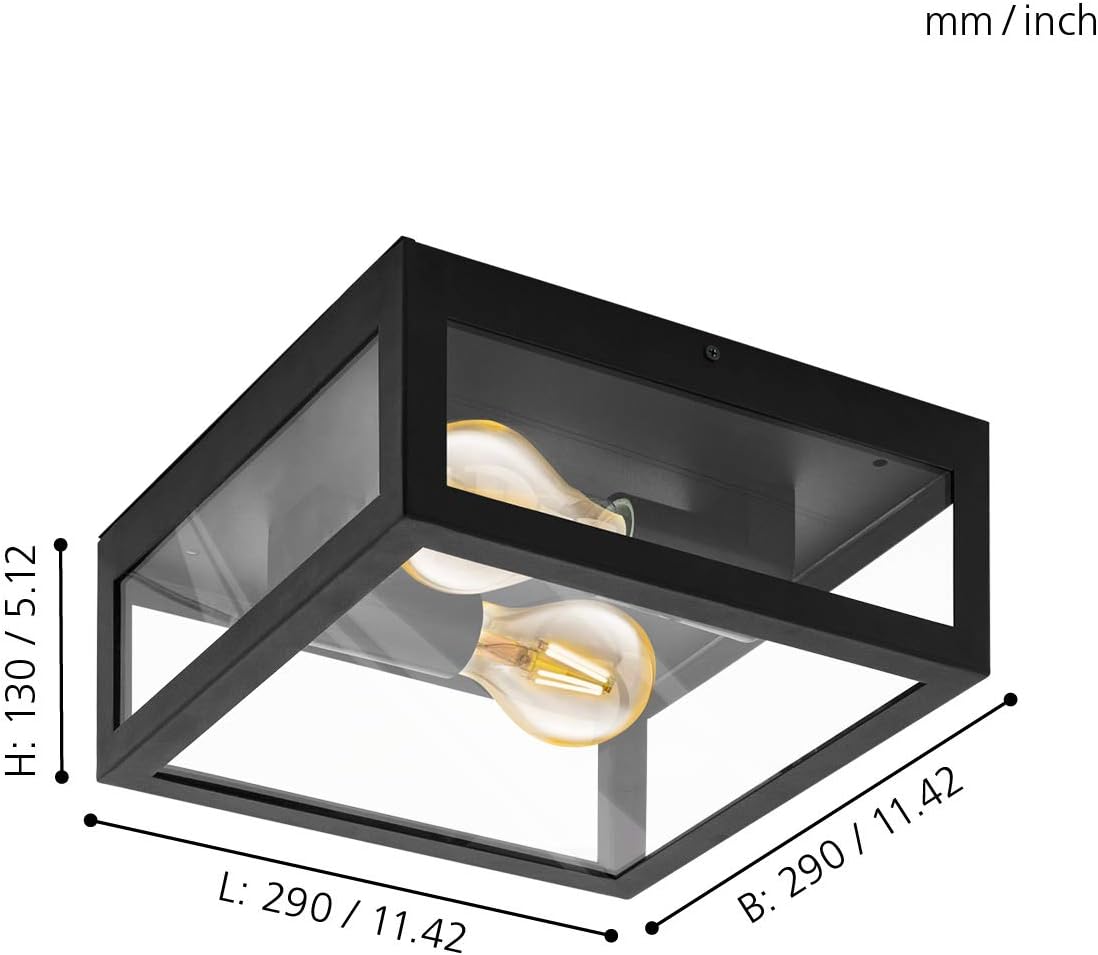 Thumbnail 6 de Eglo ALAMONTE 1, 2 lampes – Plafonnier extérieur noir en acier galvanisé, verre transparent (IP44), culot E27