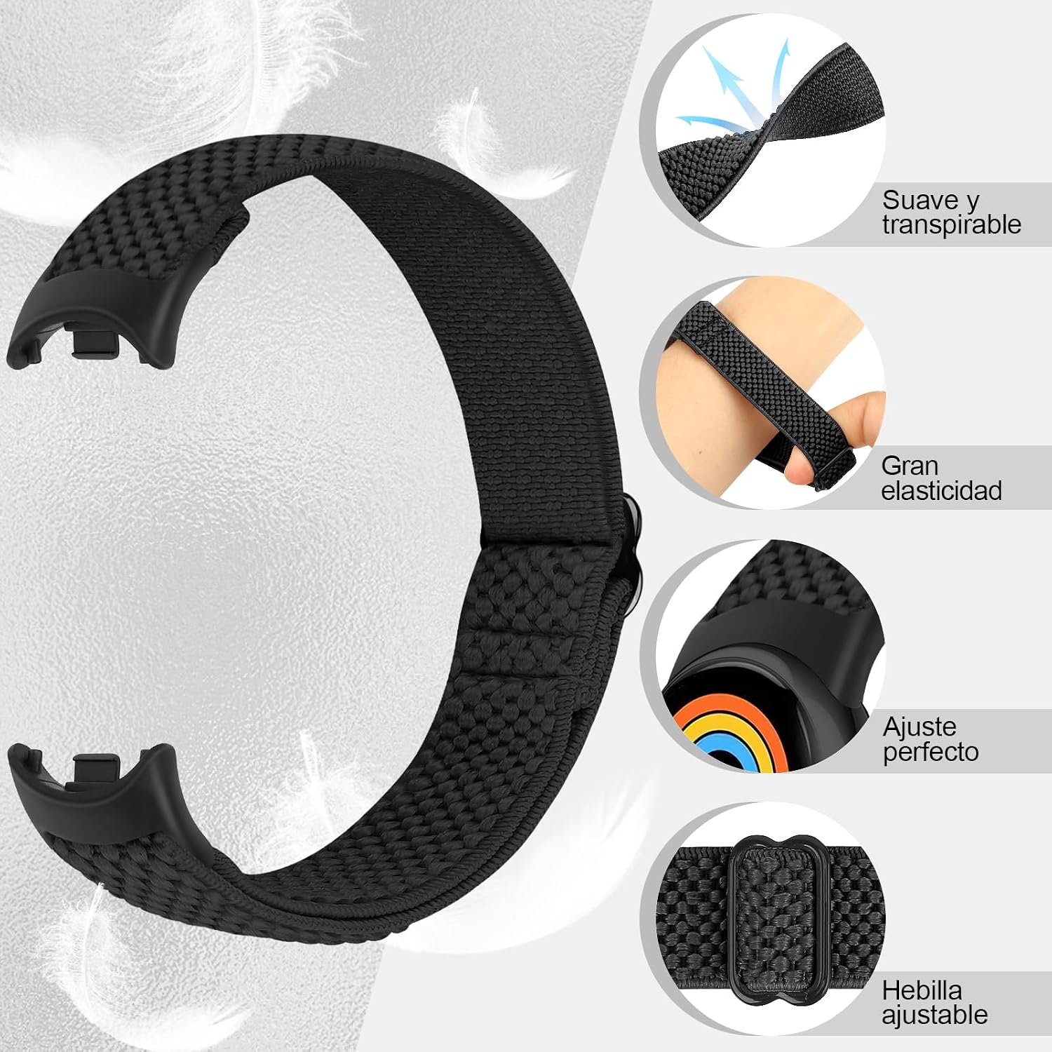Detalle de BTTNG Correa Elástica de Nylon para Xiaomi Smart Band 8/9/10 — 2 uds. Ajustables y Transpirables