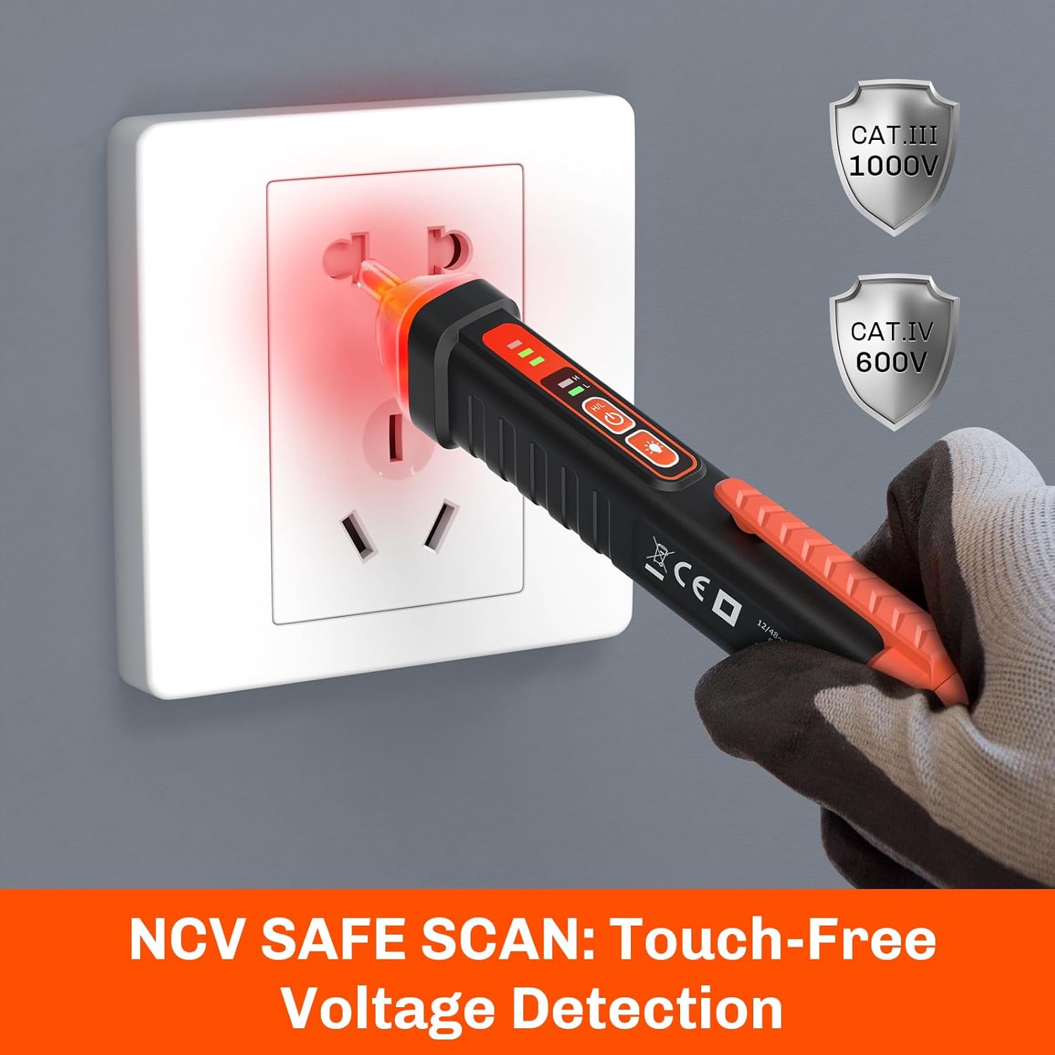 Detalle de YOWEXA Voltage Tester Pen Dual Range AC 12/48-1000V: Non-Contact Safe Voltage Detection
