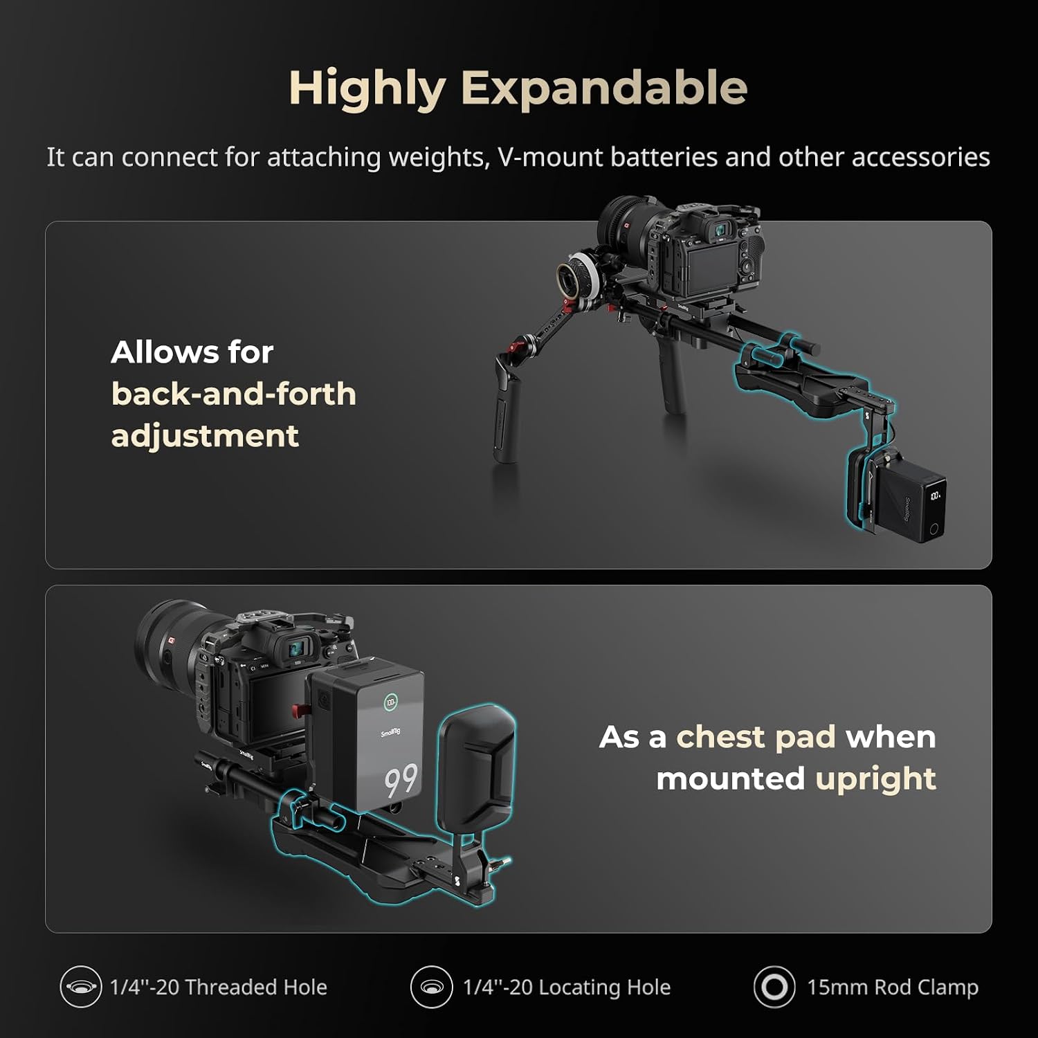Thumbnail 4 de SMALLRIG Universal 15mm Shoulder Pad Support (5153) — a pragmatic handheld rig solution