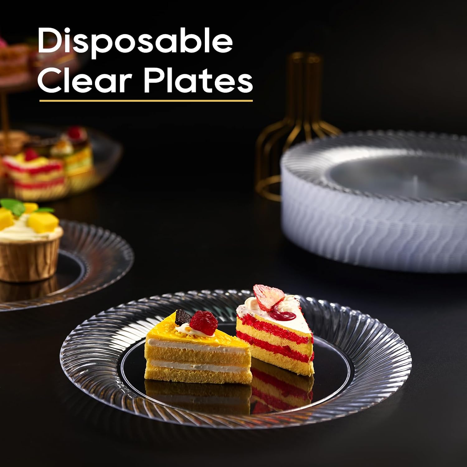 Detalle de FOCUSLINE 10 Inch Clear Plastic Plates — 100 Count, Heavy Duty, Disposable for Weddings & Events