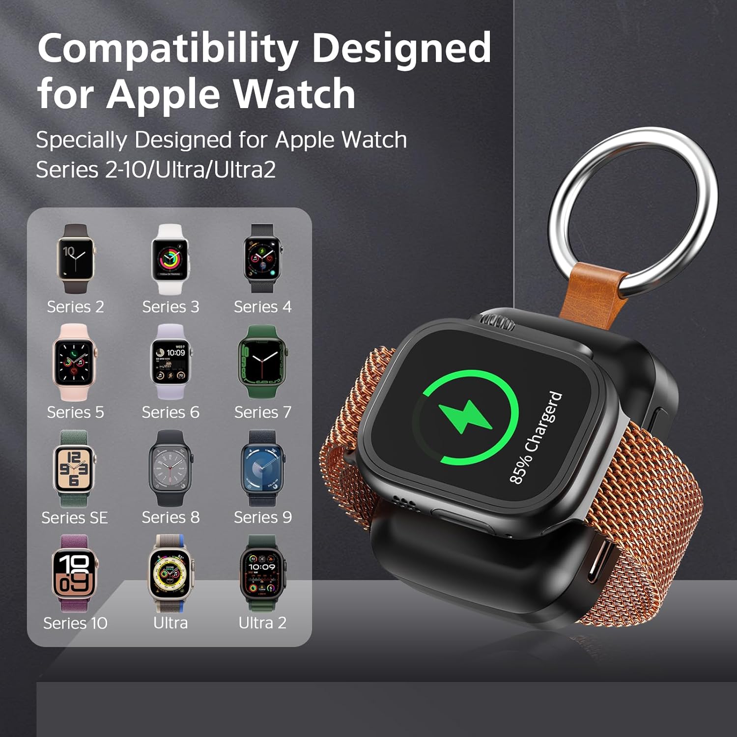 Thumbnail 5 de ACEQINGSE Portable Wireless Charger for Apple Watch (1200mAh) – Magnetic power bank for Apple Watch Series 10–1, SE, Ultra/Ultra 2 (Black)