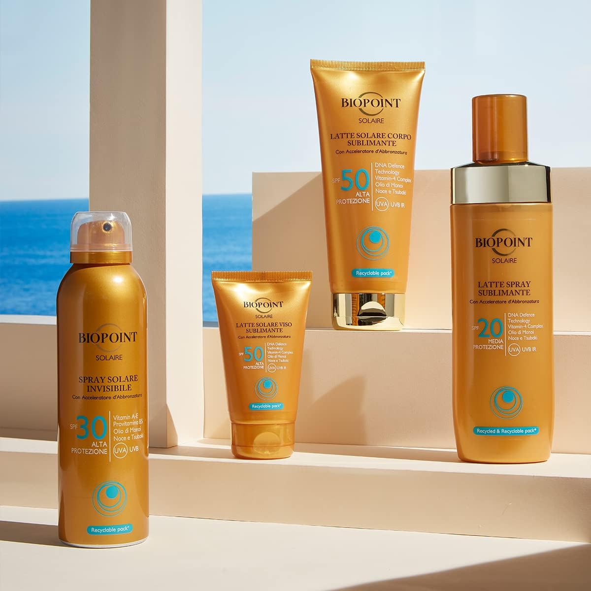 Detalle de Biopoint Solaire Latte Solare Viso Sublimante SPF 50 con Acceleratore d'Abbronzatura e Campioncino Shampoo Extreme Repair 10ml