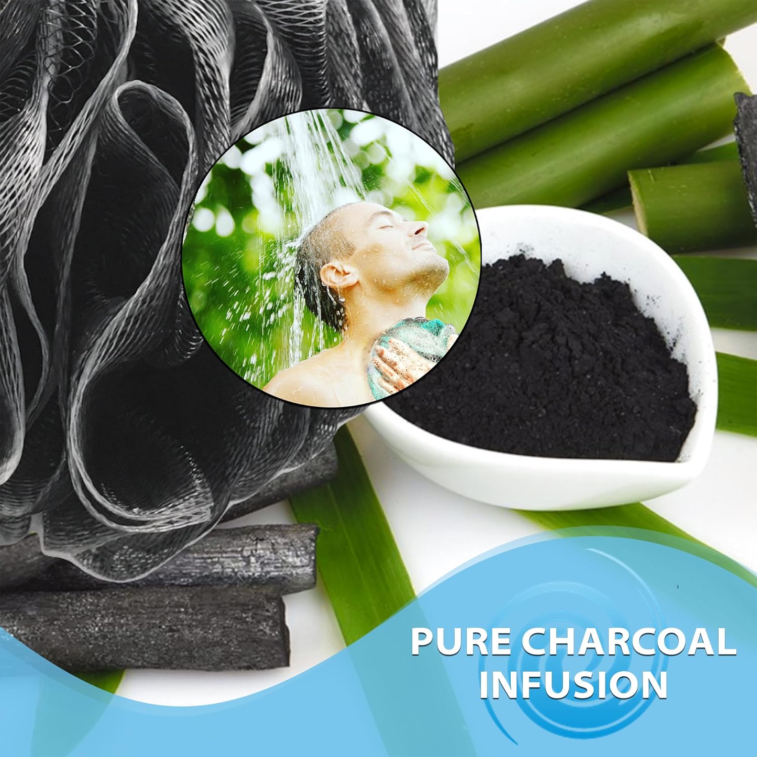 Thumbnail 4 de SHOWER BOUQUET Loofah-Charcoal Bath-Sponge XL 4-Pack