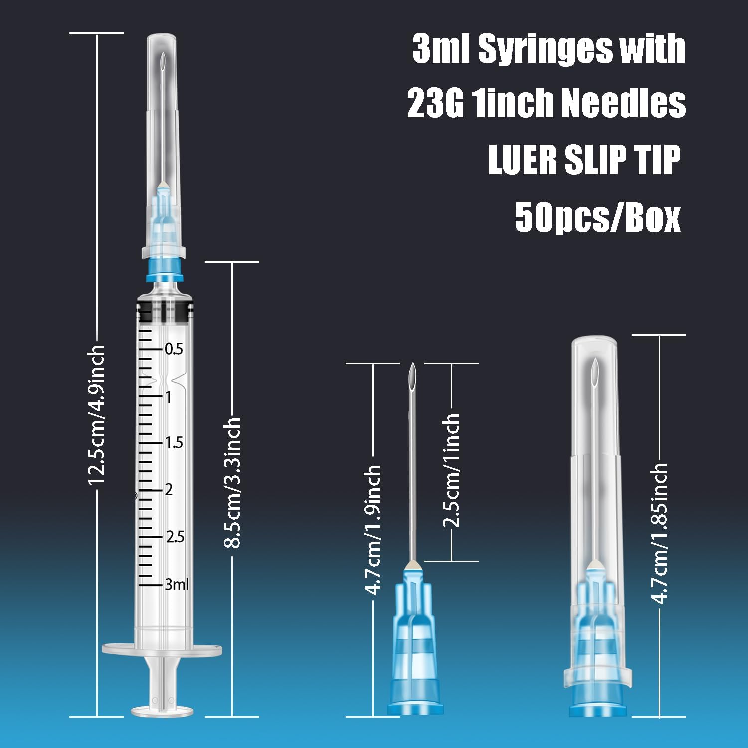 Detalle de gufastore 3ml/cc 安全ルアースリップ注射器 23Ga・1インチ、個別包装50個入り