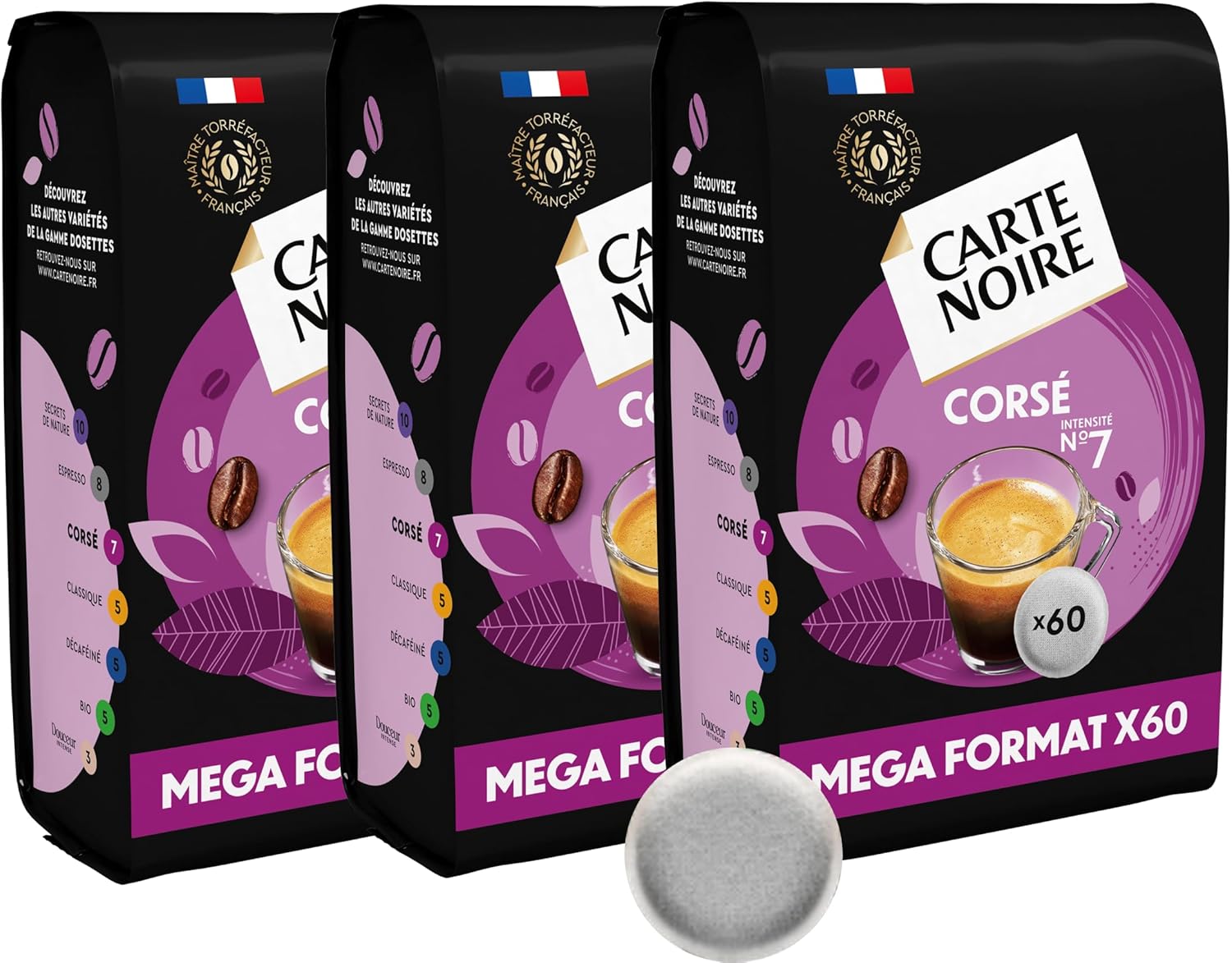 Detalle de CARTE NOIRE – Café en Dosettes Souples Corsé N°7, 180 dosettes compatibles Senseo