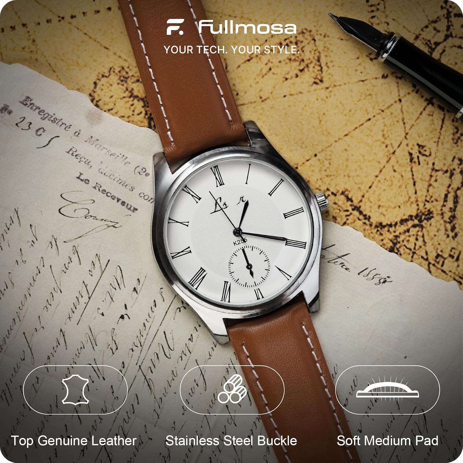 Detalle 2 de Fullmosa 22mm Uhrenarmband Braun Echtleder