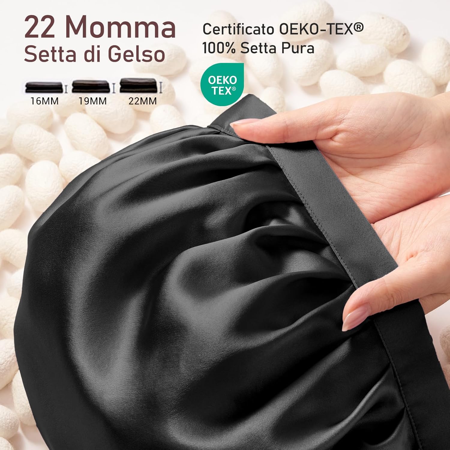 Detalle 2 de LitBear 22 Momme cuffia in seta 22 Momme