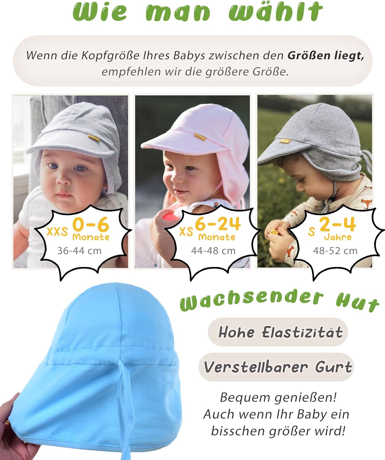 Thumbnail 3 de FURTALK Baby Sonnenhut UPF 50+ – Kappe mit verstellbarem Kinnriemen und Halsklappen