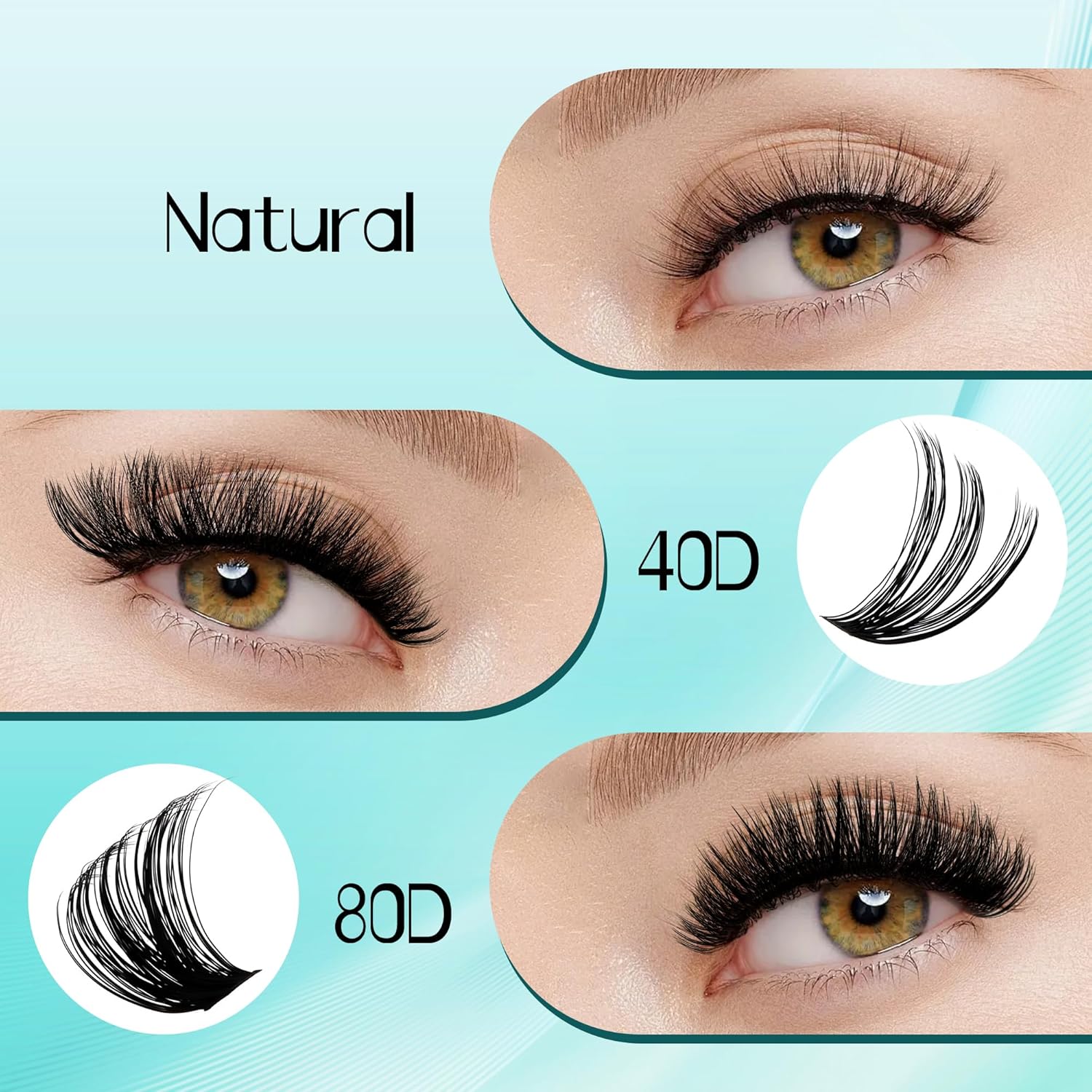 Detalle 2 de GEMERRY Einzelwimpern-Set 40D/50D Cluster Wimpern 0.07D – DIY Wimpernverlängerung für Zuhause