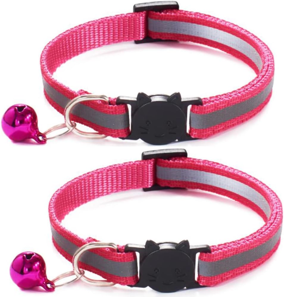 Detalle de Qinao 2Pack Reflective Quick Release Cat Collars with Bell & Safety Release (Dark Pink)