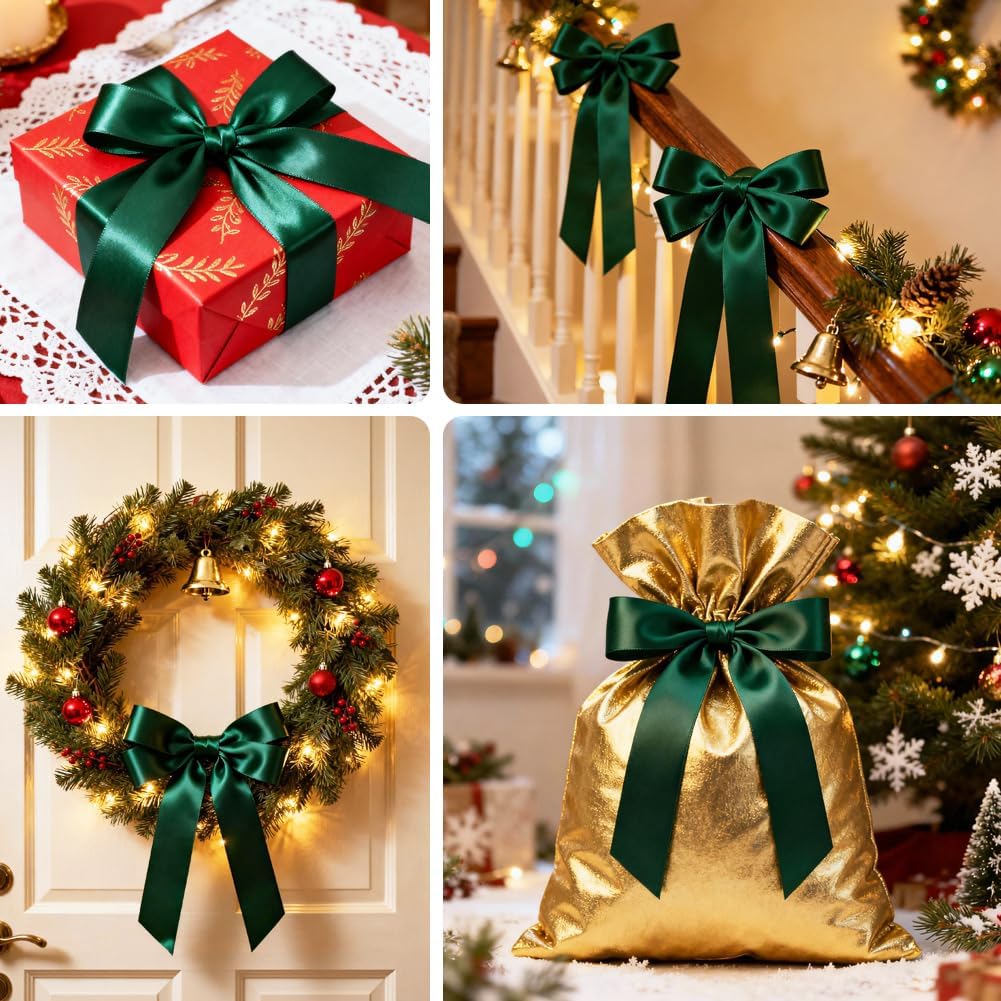 Detalle de Tenn Well Geschenkband Grün 50 mm × 22 m Satinband – vielseitiges Dekor- und Verpackungsband