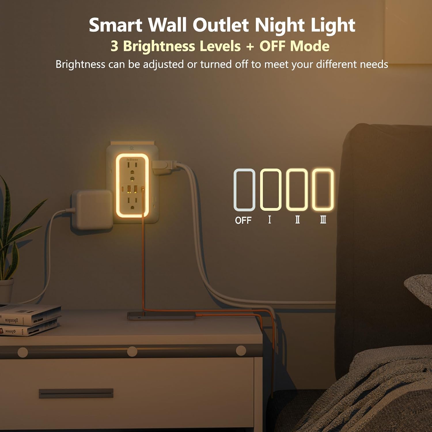 Thumbnail 3 de Wall Outlet Extender with Night Light: 6 Outlets, 2 USB-A, 2 USB-C, 1050J Surge Protection