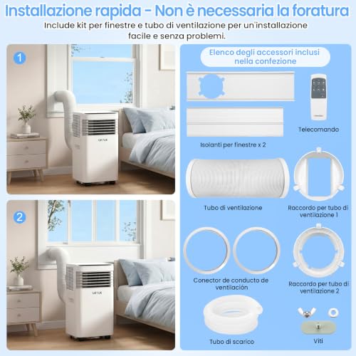 Thumbnail 7 de OKYUK Mobile Klimaanlage 7000 BTU mit Abluftschlauch – 4-in-1, leise, Fenster-Installationsset