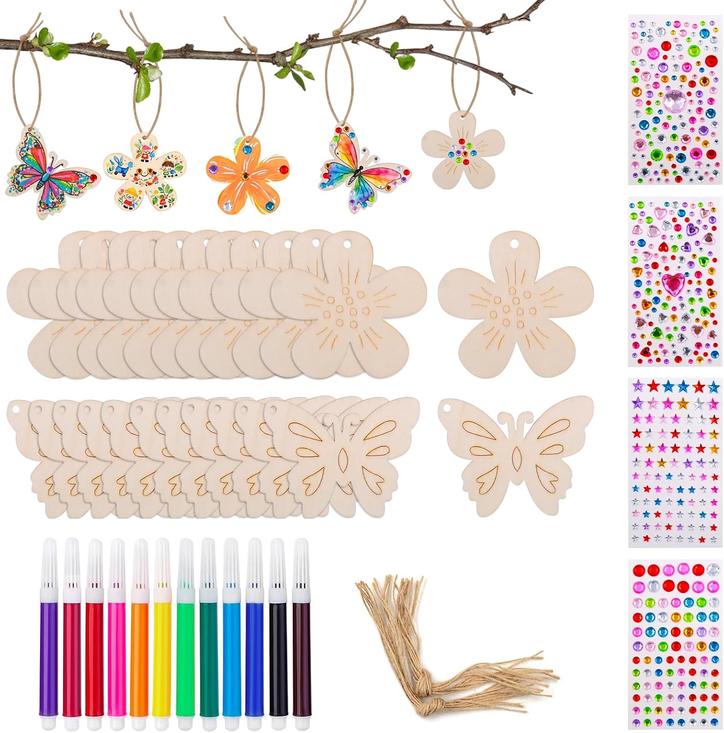 Griwuut 40-pack Wooden Butterflies & Flowers 🎨