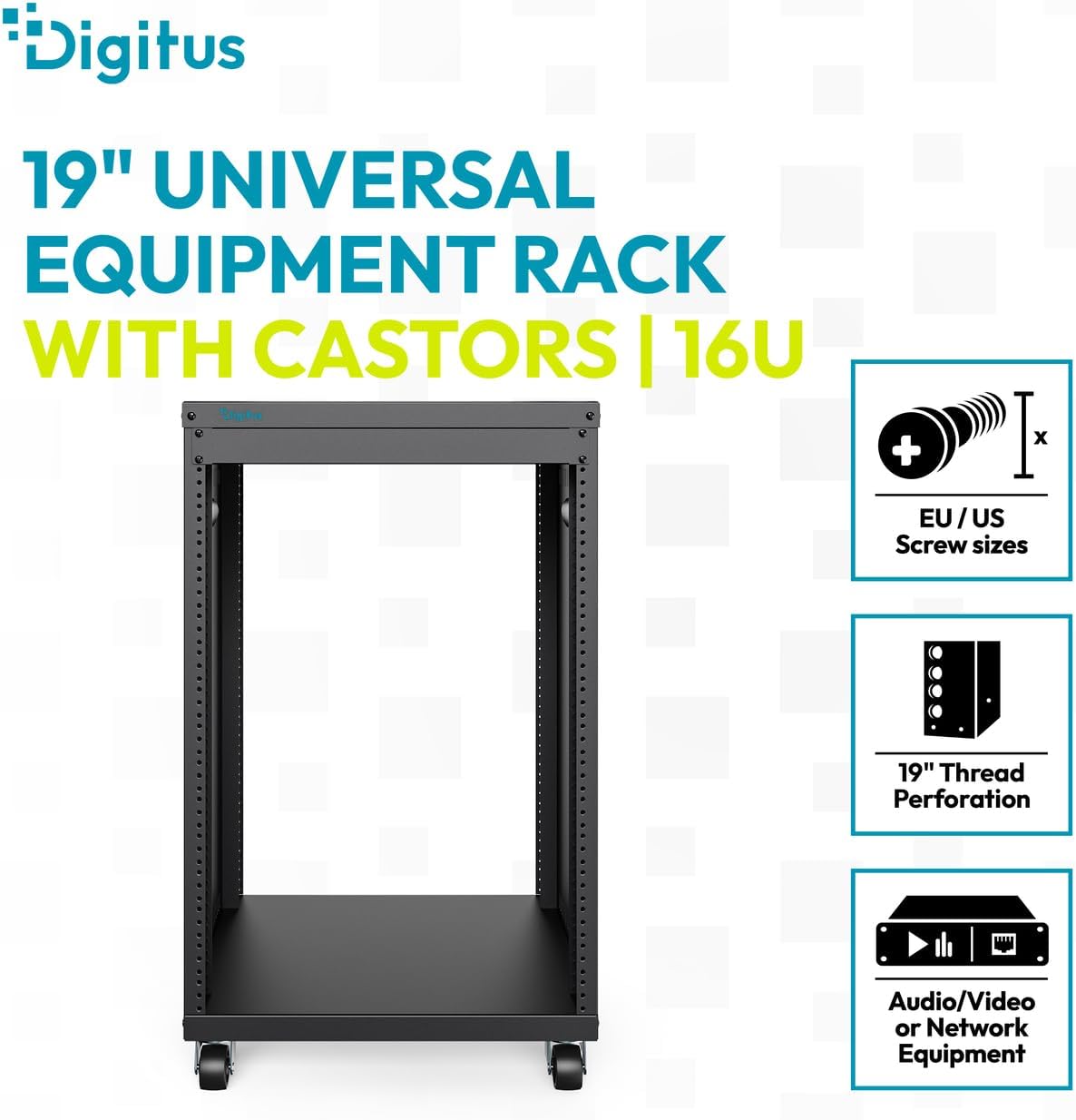 Detalle de DIGITUS DN-48001 – szafa rack 19 cali, 16U, na kółkach, do 136 kg