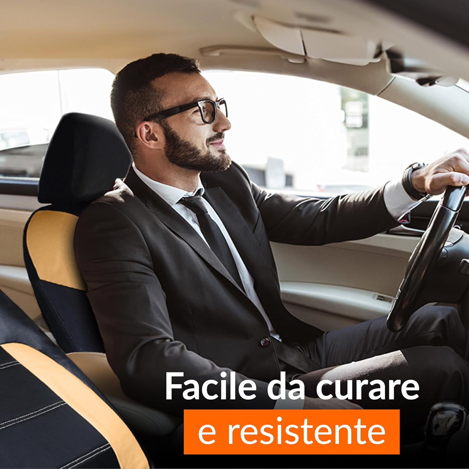 Detalle 2 de Upgrade4cars Coprisedili Auto Universale Ecopelle Beige – Set Completo Anteriore e Posteriore