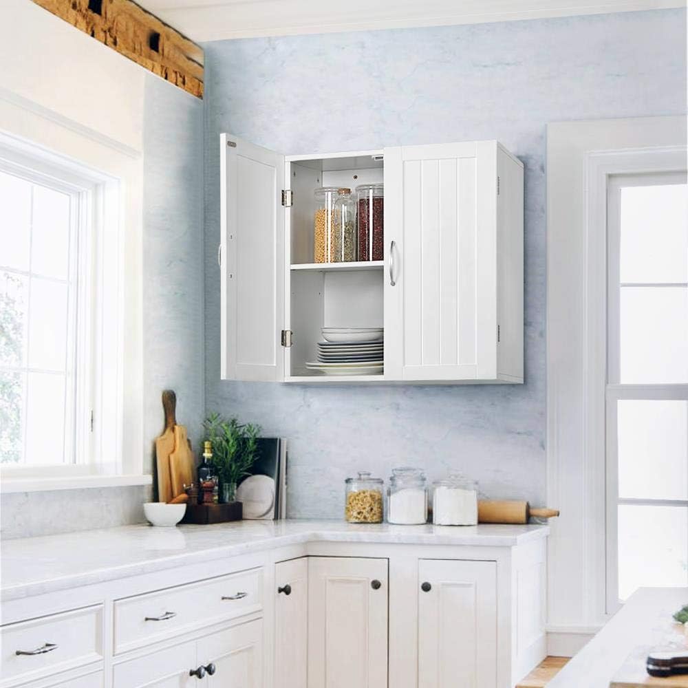 Detalle de Yaheetech Armadietto Bagno Sospeso da Parete 60x30x60 cm – Bianco, con 2 Ante e Ripiano Regolabile