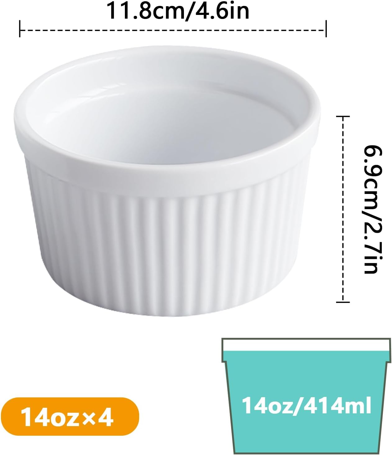 Detalle 2 de Cinf White 14 oz Souffle Dishes
