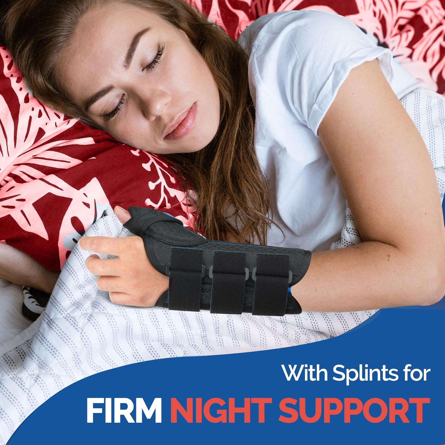 Thumbnail 4 de FEATOL Carpal Tunnel Wrist Brace Night Support with Thumb Spica Splint (Right Hand, Small/Medium) — Black/Blue
