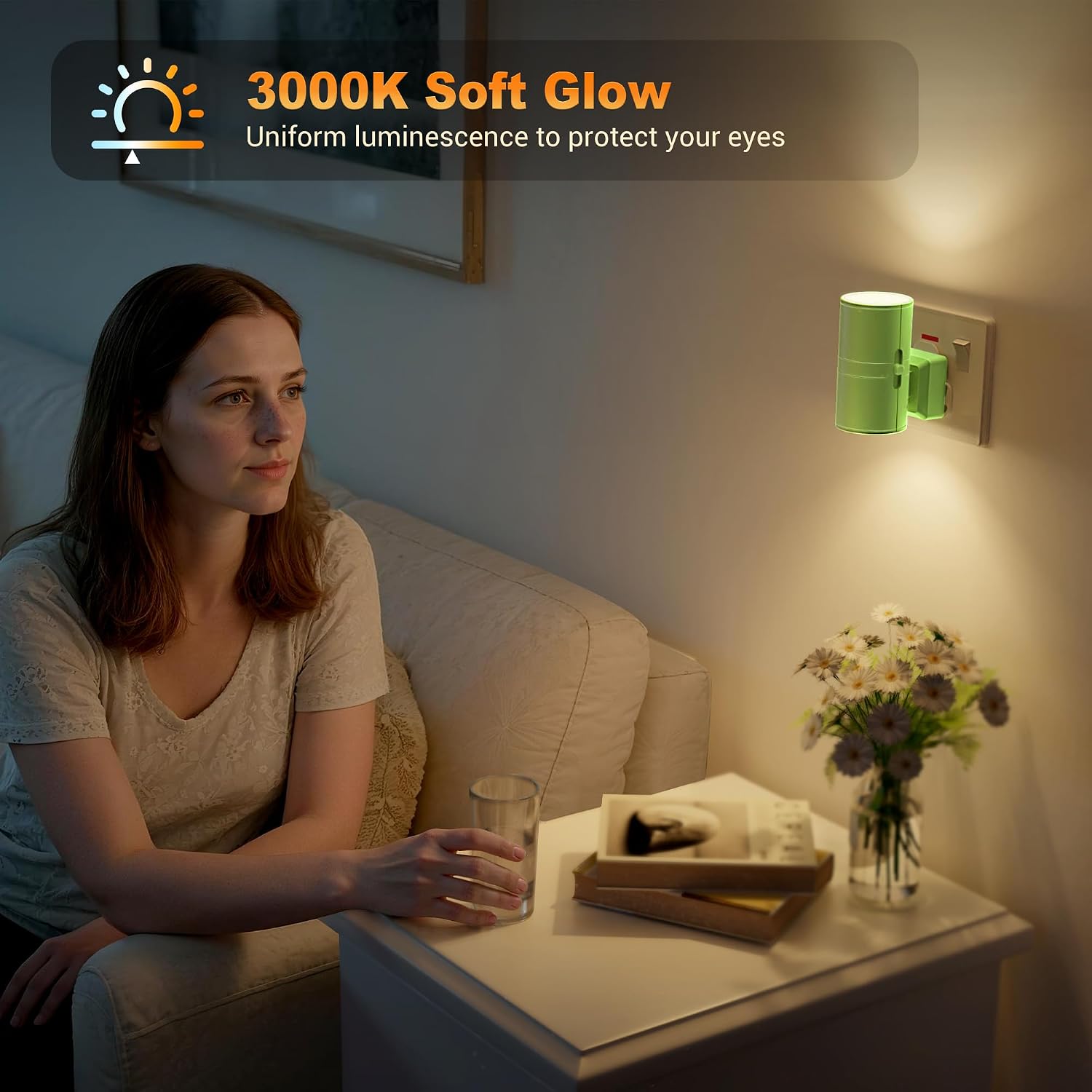 Detalle de JandCase Night Light plug-in with dusk to dawn sensor, dimmable 3000K warm white