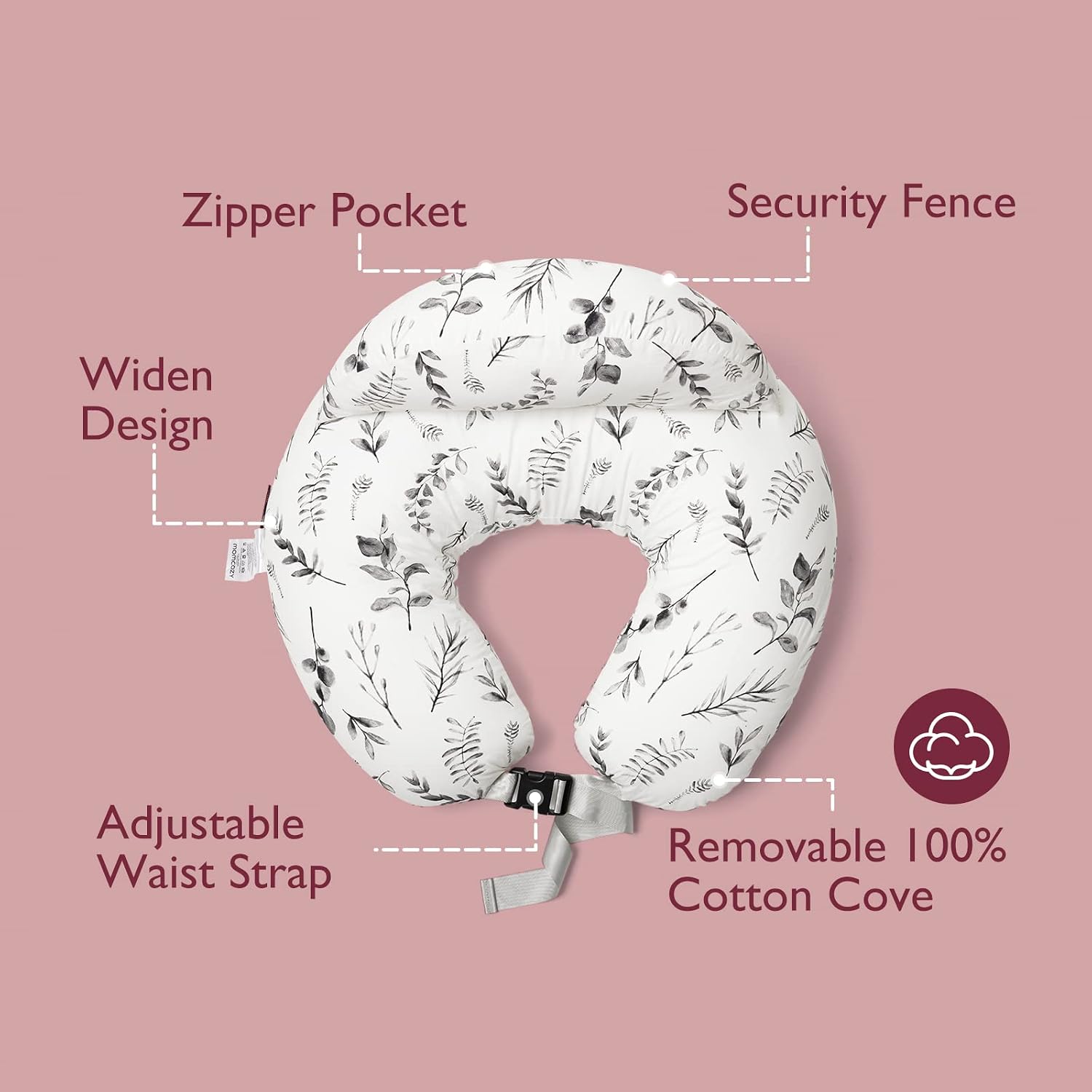 Thumbnail 3 de momcozy Nursing Pillow, Ergonomic Breastfeeding Support with Ink Wash Leaves - A practical helper for comfy feeding