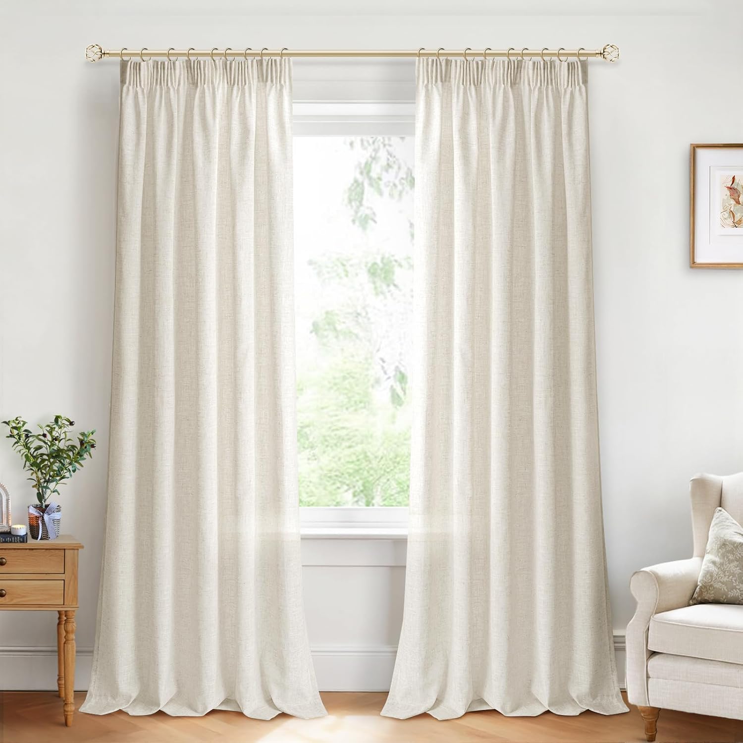 Detalle de INOVADAY Rideaux Aspect Lin Semi-Transparents Lot de 2 – 140L x 260H cm, Naturel