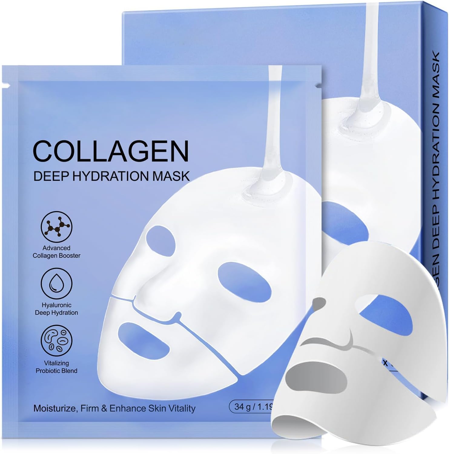 Detalle de Maschera Viso al Collagene a Basso Peso Molecolare – Set da 6 Maschere Idratanti e Rassodanti