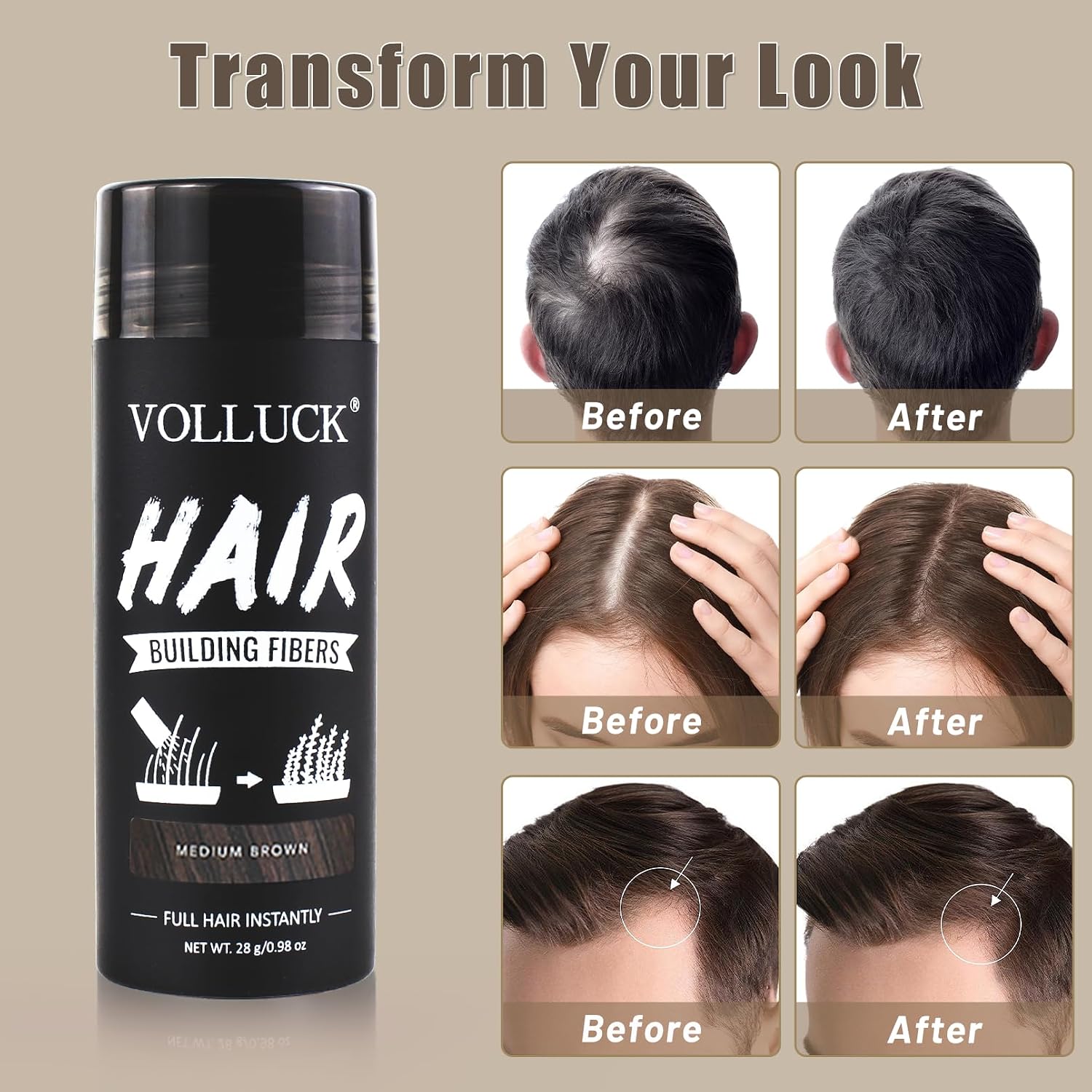 Detalle 2 de VOLLUCK Streuhaar Haarverdichtung 28 g Mittelbraun