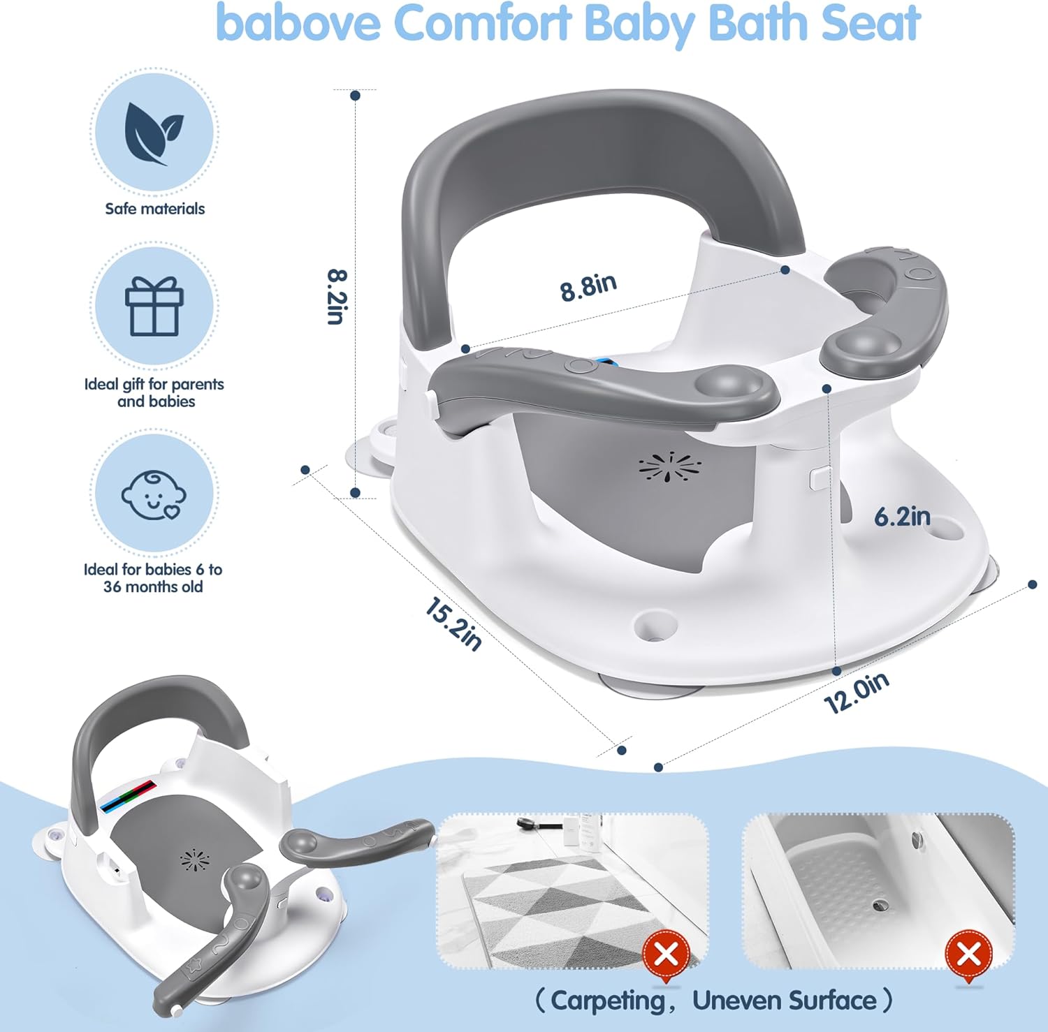 Thumbnail 5 de babove Baby Bath Seat for Babies 6 Months & Up with Thermometer Sticker – Safe Sit‑Up Chair in Grey