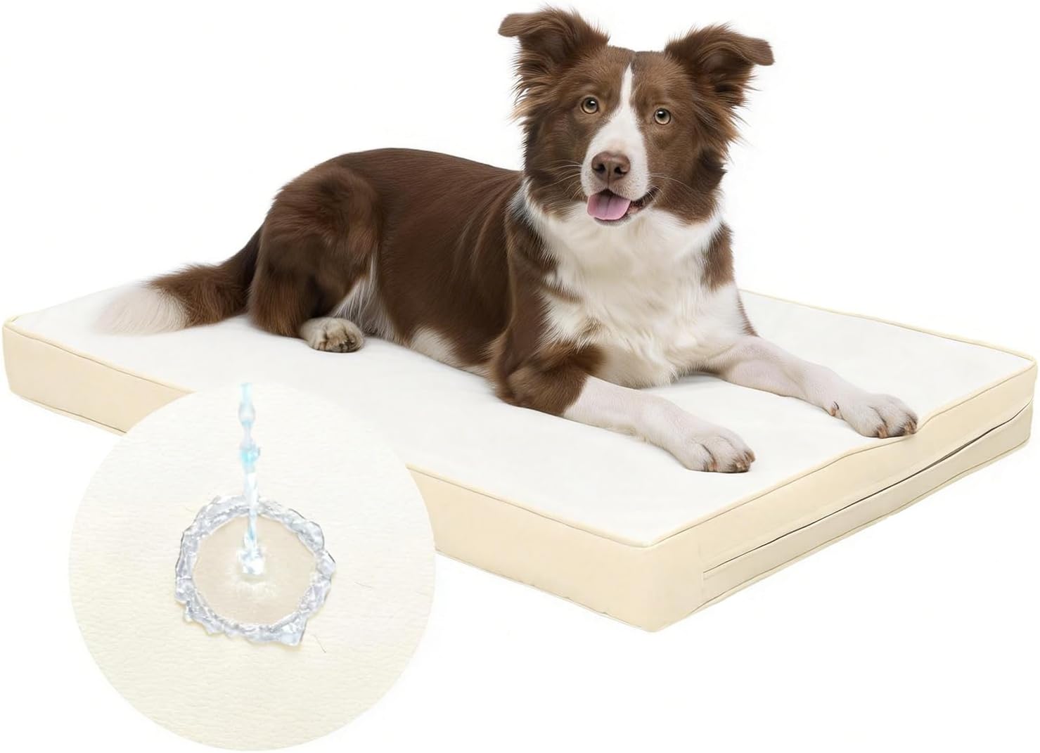 Detalle de Favodormir Waterproof Dog Bed for Crate with 7cm Orthopedic Foam Mattress (88x55x7cm) – Beige