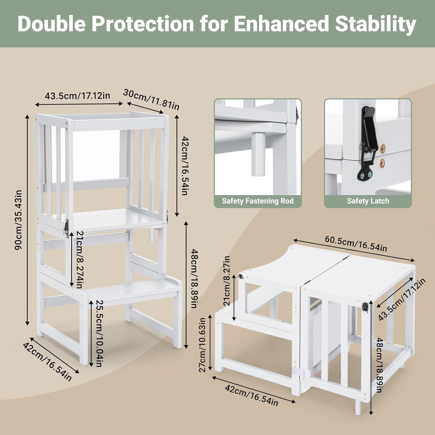 Thumbnail 4 de COSYLAND 3-In-1 Toddler Kitchen Stool Helper (White) — Convertible Standing Tower with Whiteboard